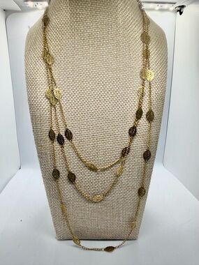 Bellissimo Gold Tone Layered Leaf Necklace Long Multi Strand Boho Statement